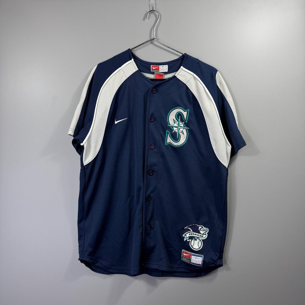 Seattle Mariners Jersey Mens Medium Blue MLB Baseball Button Nike Ichiro 51